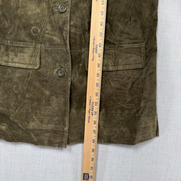 Y2K Jessica Holbrook Suede Jacket Olive Green Button Front Leather Size S Small - Picture 12 of 15